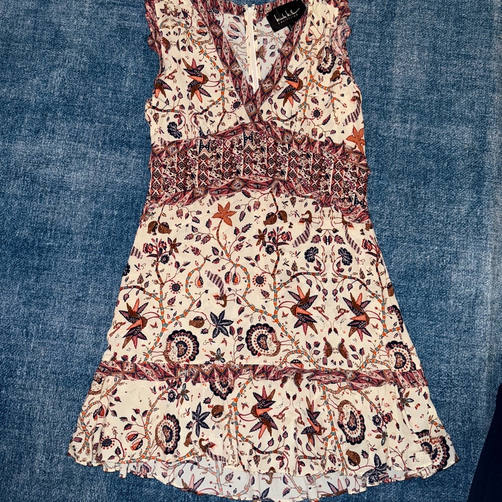 Nicole Miller Cream and Red Floral Mini Dress